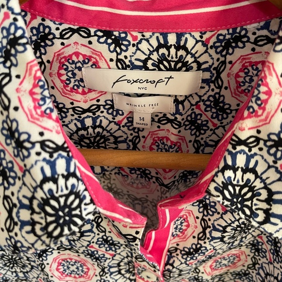 Women’s Foxcroft wrinkle free shaped multicolored collar button down 14 - Picture 3 of 4
